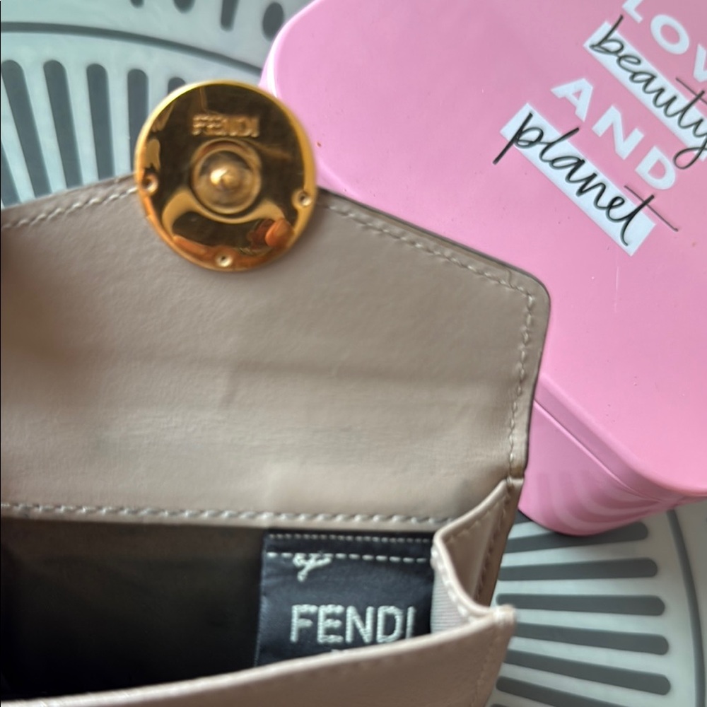 Fendi Micro Trifold Taupe Color Wallet with Gold Fendi “F” Logo Accent - Picture 7 of 12